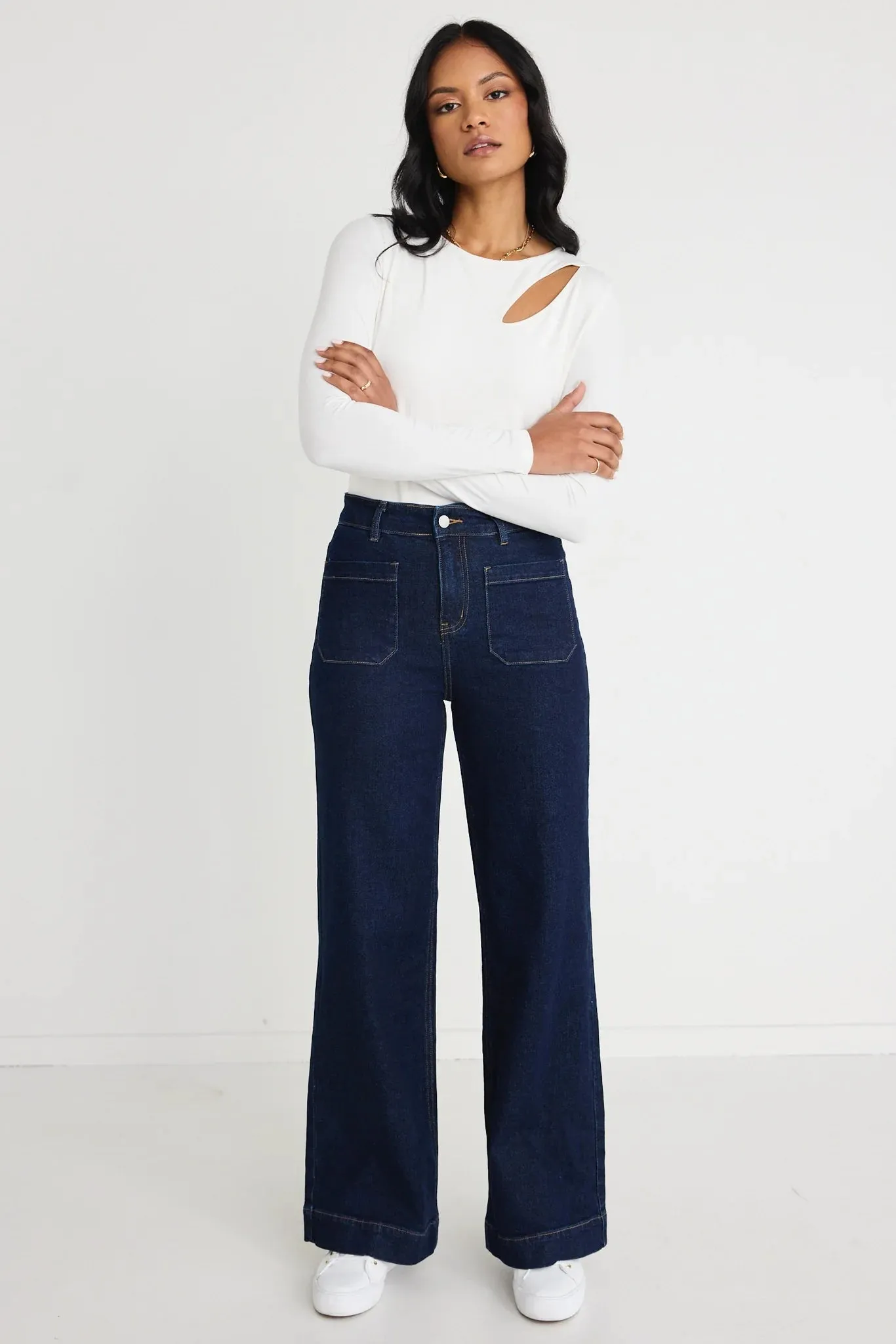 Zoey High Rise Wide Leg Pocket Jean - Indigo