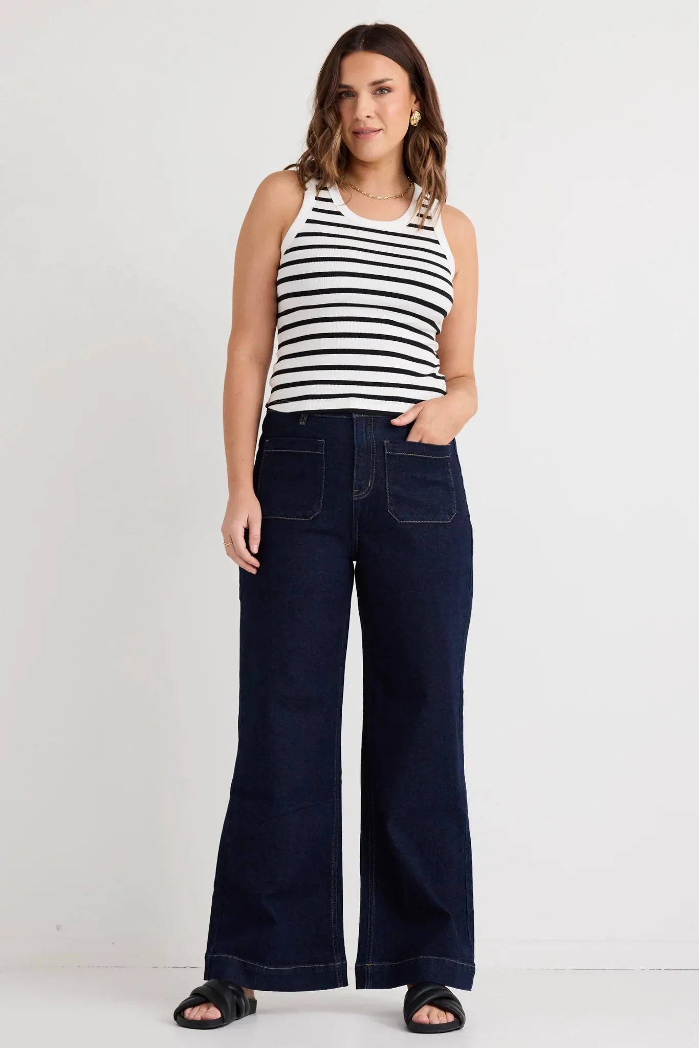 Zoey High Rise Wide Leg Pocket Jean - Indigo